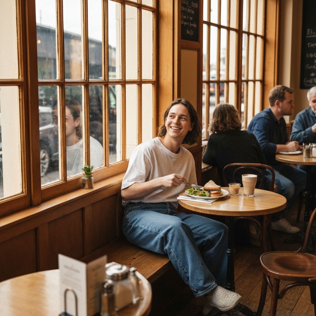 Person relaxing with a balanced meal in a UK café